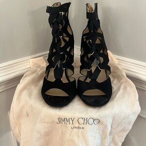 Jimmy Choo Black Saude Heels Open Toe With Dustbag